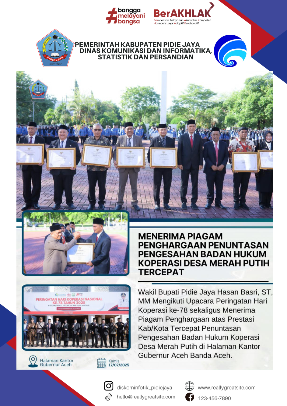 Wakil Bupati Pidie Jaya Hadiri Upacara Hari Koperasi ke-78 dan Terima Penghargaan atas Prestasi Kabupaten